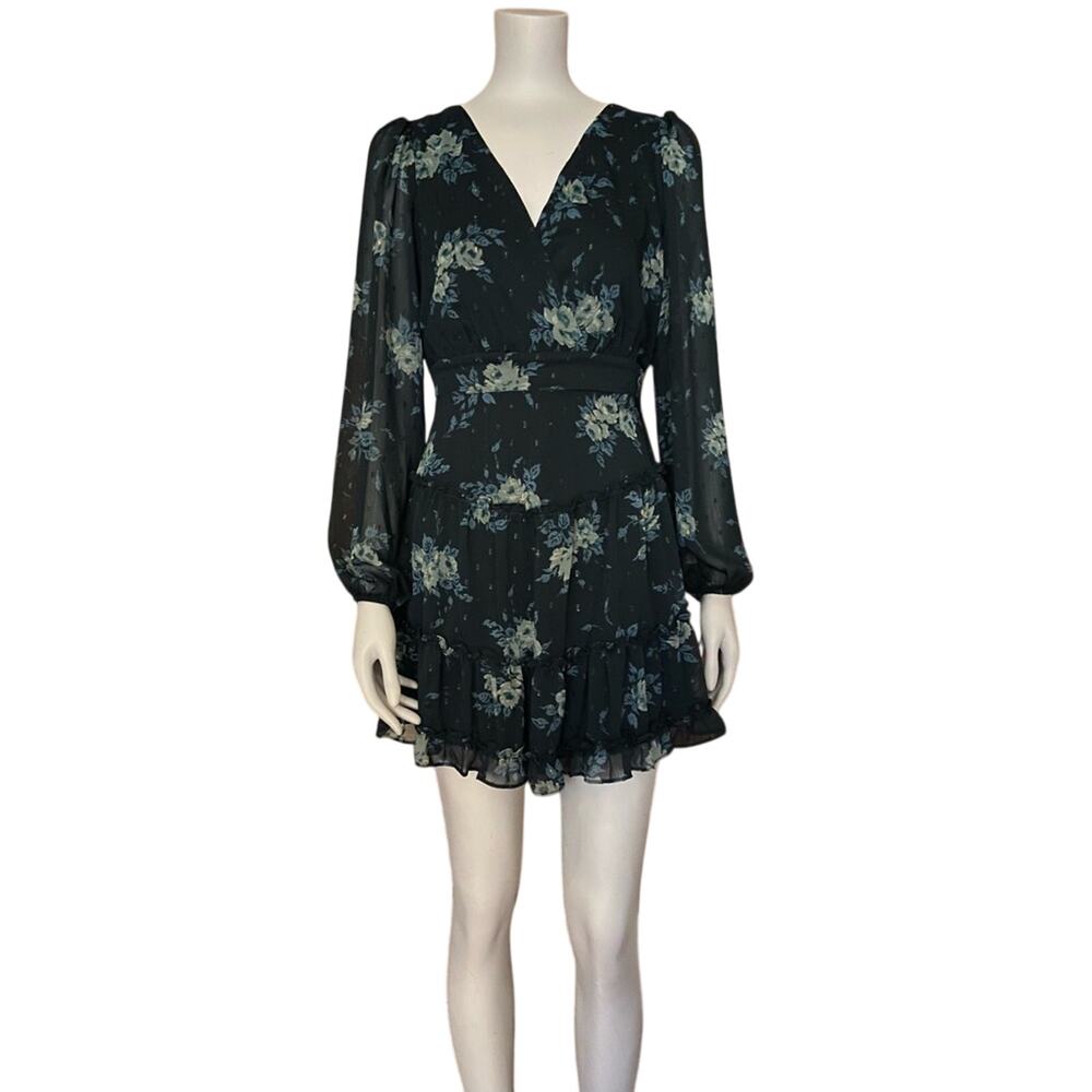 CITY STUDIO Green Floral Long Sleeve V-Neck Dress sz XS (NWT)